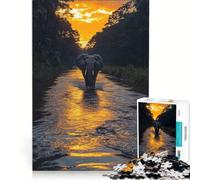 Puzzle da 1000 pezzi raffigurante un elefante che attraversa un fiume al tramonto, un gioco interattivo, divertente attività da fare in casa, ideale come decorazione per la scrivania 38x52cm