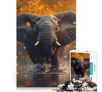 Puzzle da 1000 pezzi raffigurante un elefante che guada nell'acqua tra le foglie, un gioco interattivo e divertente da fare in casa, ideale come decorazione per la scrivania 50x75cm