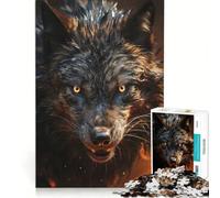 Puzzle da 1000 pezzi raffigurante un feroce lupo nero nel fuoco, ideale per momenti di relax, interazione genitore-figlio e come regalo per amici e familiari 38x52cm