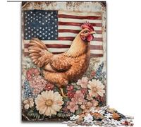 Puzzle da 1000 pezzi raffigurante un gallo con la bandiera americana,per adulti e ragazzi,giocattoli educativi per l'apprendimento,giochi per famiglie con poster abbinato e foglio di quiz (50x75cm)