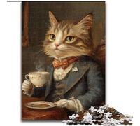 Puzzle da 1000 pezzi raffigurante un gatto che beve caffè,per adulti e ragazzi,regalo di compleanno per ammazzare il tempo durante le vacanze,regali,decorazione da parete per 14+ anni (26x38cm)