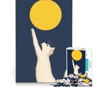 Puzzle da 1000 pezzi raffigurante un gatto che cerca di raggiungere la luna, un gioco antistress, divertente e spiritoso, ideale come decorazione per la scrivania 50x75cm