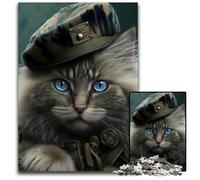 Puzzle da 1000 pezzi raffigurante un gatto che indossa un basco dell'esercito, in cartone, per adolescenti e famiglie, 26X38CM/10,23x14,96 pollici.