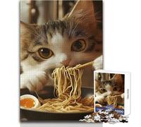 Puzzle da 1000 pezzi raffigurante un gatto che mangia ramen, per adulti, gioco educativo per allenare la mente, regalo a sorpresa ideale per i propri cari, dimensioni 38x52cm