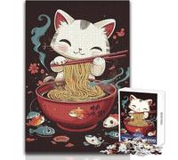 Puzzle da 1000 pezzi raffigurante un gatto che mangia ramen, per adulti, gioco educativo per allenare la mente, regalo a sorpresa ideale per i propri cari, dimensioni 50x75cm