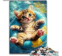 Puzzle da 1000 pezzi raffigurante un gatto che nuota, per adulti, ideale per divertirsi in famiglia, perfetto per le vacanze e per serate di gioco interattive (dimensioni 50x75cm)