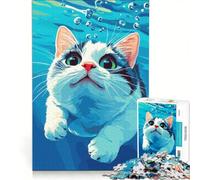 Puzzle da 1000 pezzi raffigurante un gatto che nuota sott'acqua, un gioco antistress, divertente e spiritoso, ideale come decorazione per la scrivania 50x75cm