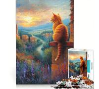 Puzzle da 1000 pezzi raffigurante un gatto che osserva un paesaggio toscano, giocattolo educativo, stimolante da completare, compleanno e Natale 50x75cm