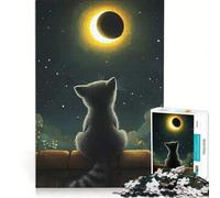 Puzzle da 1000 pezzi raffigurante un gatto che osserva un'eclissi solare, un gioco rompicapo, ideale come regalo di compleanno, con pezzi di forma casuale che si incastrano perfettamente 50x75cm