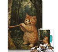 Puzzle da 1000 pezzi raffigurante un gatto che soffia nella tromba,ideale come regalo per adolescenti,aiuta il cervello a esercitare i giocattoli che creano dipendenza e coltivano la pazienza