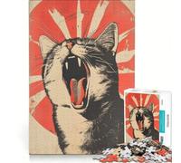 Puzzle da 1000 pezzi raffigurante un gatto con il sole nascente, dipinto giapponese, gioco rompicapo, regalo di compleanno, con pezzi di forma casuale completamente ad incastro 38x52cm