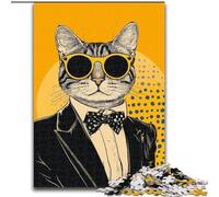 Puzzle da 1000 pezzi raffigurante un gatto in abito, per adulti, rompicapo impegnativo per adolescenti, perfetto come decorazione per la casa o come regalo (dimensioni 50x75cm)