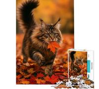 Puzzle da 1000 pezzi raffigurante un gatto Maine Coon in una foresta autunnale Impegnativo da completare perfetto come decorazione e gioco rompicapo per ragazzi dai 14 anni in su 38x26cm