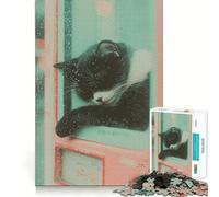 Puzzle da 1000 pezzi raffigurante un gatto nero addormentato,con intagli precisi,gioco stimolante per la mente,facile da giocare,regalo di compleanno ideale 38x52cm