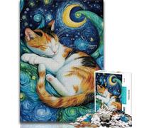 Puzzle da 1000 pezzi raffigurante un gatto nero che dorme nel cielo notturno, regalo per adulti, difficile da completare ma divertente e umoristico, regalo di compleanno, regali, arte murale (75x50cm)