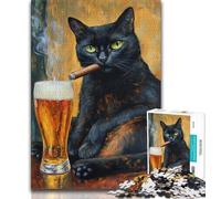 Puzzle da 1000 pezzi raffigurante un gatto nero che fuma,ideale come regalo per adolescenti,aiuta il cervello a esercitare i giocattoli che creano dipendenza e coltivano la pazienza,ottimo regalo
