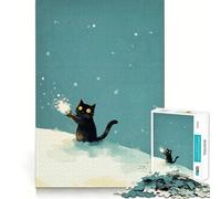 Puzzle da 1000 pezzi raffigurante un gatto nero che gioca nella neve,con pezzi a incastro Gioco divertente e rilassante,ideale per creare un'atmosfera accogliente e per decorare la casa durante
