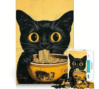 Puzzle da 1000 pezzi raffigurante un gatto nero che mangia ramen,con pezzi a incastro preciso Gioco cognitivo, momenti di svago e divertimento a tema natalizio (38x26cm)