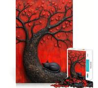 Puzzle da 1000 pezzi raffigurante un gatto nero giapponese addormentato sotto un albero rosso ideale per adulti Gioco di logica puro divertente e rilassante con tagli netti