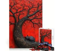 Puzzle da 1000 pezzi raffigurante un gatto nero giapponese addormentato sotto un albero rosso ideale per adulti Gioco di logica puro divertente e rilassante con tagli netti