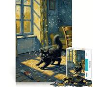 Puzzle da 1000 pezzi raffigurante un gatto nero in stile Van Gogh,con ritagli precisi Attività di gioco intelligente e rilassante,ideale come regalo di compleanno 38x26cm