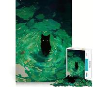 Puzzle da 1000 pezzi raffigurante un gatto nero in un dipinto con acqua verde,incastro perfetto,decorazione,rompicapo,regalo,gioco rilassante,opera d'arte natalizia 50x75cm