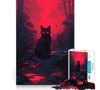Puzzle da 1000 pezzi raffigurante un gatto nero nella foresta rossa,con incastri precisi Gioco divertente e rilassante,ideale per momenti di svago e per decorare la casa durante il periodo natalizio