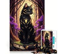Puzzle da 1000 pezzi raffigurante un gatto nero su un libro nella foresta,con pezzi a incastro preciso Gioco divertente e rilassante,ideale per decorazioni natalizie 38x52cm
