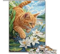 Puzzle da 1000 pezzi raffigurante un gatto su una foglia di loto, per adulti, un rompicapo stimolante per adolescenti, perfetto come decorazione per la casa o come regalo (dimensioni 50x75cm)