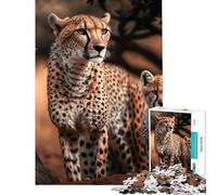 Puzzle da 1000 pezzi raffigurante un ghepardo con il suo cucciolo gioco educativo giocattolo didattico regalo per compleanni decorazione per la casa (dimensioni 75x50cm)