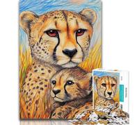 Puzzle da 1000 pezzi raffigurante un ghepardo dipinto a olio per adulti e adolescenti, sfida difficile contro lo stress, per migliorare l'amore tra coppie, 26x38cm