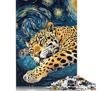 Puzzle da 1000 pezzi raffigurante un giaguaro che dorme sotto un cielo stellato, puzzle per adulti, gioco educativo, sfida, giocattolo, 1000 pezzi (75x50 cm)