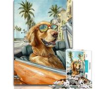 Puzzle da 1000 pezzi raffigurante un Golden Retriever alla guida, per adulti e adolescenti, difficile da completare ma divertente e spiritoso, ideale come decorazione e regalo per la casa (75x50cm)
