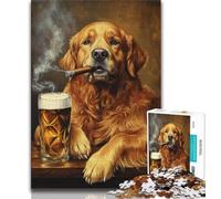 Puzzle da 1000 pezzi raffigurante un Golden Retriever che fuma,idea regalo per adolescenti,divertenti attività da svolgere a casa con assemblaggio di modelli,regalo di compleanno,regalo da viaggio