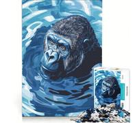 Puzzle da 1000 pezzi raffigurante un gorilla blu nell'acqua, opera d'arte digitale, giocattolo decorativo da parete, regalo di compleanno, compleanno e Natale 38x52cm