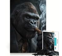 Puzzle da 1000 pezzi raffigurante un gorilla in giacca e cravatta che fuma un sigaro,con bordi ben definiti Gioco cognitivo,divertente e facile da usare,ideale come regalo di Natale (50x75cm)