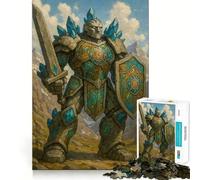 Puzzle da 1000 pezzi raffigurante un guerriero golem di pietra con spada e scudo, ideale per ragazzi, un gioco di logica, leggero e rilassante, con taglio preciso e dal design classico 38x52cm