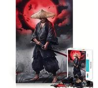 Puzzle da 1000 pezzi raffigurante un guerriero samurai con katana e luna rossa, ideale per adulti e ragazzi Offre un'esperienza rilassante e piacevole, con tagli precisi e un regalo speciale (38x26cm)