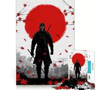 Puzzle da 1000 pezzi raffigurante un guerriero samurai con sole rosso, ideale per adulti, per stimolare la memoria, un passatempo casalingo, un'immagine da assemblare e decorare le pareti (50x75cm)