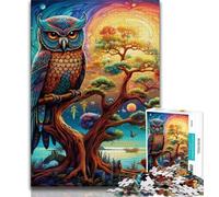 Puzzle da 1000 pezzi raffigurante un gufo colorato, per adulti e adolescenti, gioco stimolante, ideale come regalo per tutta la famiglia (38x26cm)