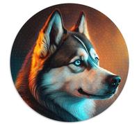 Puzzle da 1000 pezzi raffigurante un husky, rotondo, per adulti, ideale per decorare la casa, allenare la mente e come regalo per le feste, 67,5x67,5 cm.