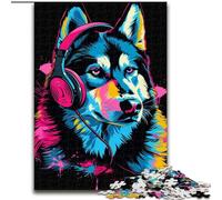 Puzzle da 1000 pezzi raffigurante un Husky siberiano con le cuffie, in cartone, un rompicapo stimolante per adolescenti, perfetto come decorazione per la casa o come regalo 1000 pezzi(26x38cm)