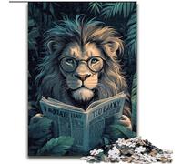 Puzzle da 1000 pezzi raffigurante un leone che legge un giornale, in cartone con gioco interattivo per famiglie, bambini dai 14 anni in su, dimensioni 26X38cm