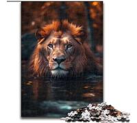 Puzzle da 1000 pezzi raffigurante un leone che nuota nel fiume in legno perfetto per il divertimento in famiglia durante i compleanni Natale attività per adulti e famiglie regalo fai da te