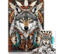 Puzzle da 1000 pezzi raffigurante un lupo indiano, per adolescenti, difficile da completare ma divertente e spiritoso, regalo di compleanno, regali, decorazione murale (38x26cm)