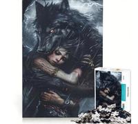 Puzzle da 1000 pezzi raffigurante un lupo mannaro nero che tiene in ostaggio una donna, gioco rompicapo, decorazione per la casa, con pezzi di forma casuale completamente ad incastro 50x75cm
