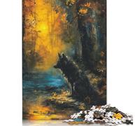Puzzle da 1000 pezzi raffigurante un lupo nella foresta autunnale, da dipingere, per adulti, puzzle in legno, puzzle per adulti, gioco educativo, sfida giocattolo, 1000 pezzi (75x50 cm)