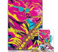 Puzzle da 1000 pezzi raffigurante un maiale che suona il sassofono, per adulti e adolescenti, un gioco stimolante e divertente per tutta la famiglia, ideale come regalo per tutta la famiglia, 50x75cm