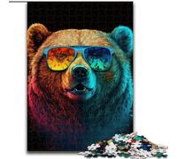 Puzzle da 1000 pezzi raffigurante un orso bruno con occhiali,in legno,Perfetto come e Capodanno,regalo per le feste,50x75cm,gioco rompicapo per adolescenti,perfetto come regalo per le feste