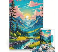 Puzzle da 1000 pezzi raffigurante un paesaggio montano con fiume e alberi ideale per il relax e il benessere intellettuale collezione d'artista e belle arti 50x75cm